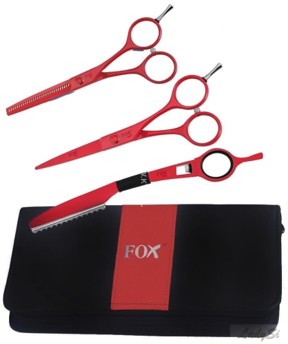 FOX Red Zestaw do strzyżenia nożyczki + degażówki + brzytwa w etui