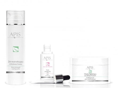 APIS Eksfoliacja ZESTAW - kwas azelainowy 30% 30ml + żel neutralizujący 200ml + maska łagodząca 200ml