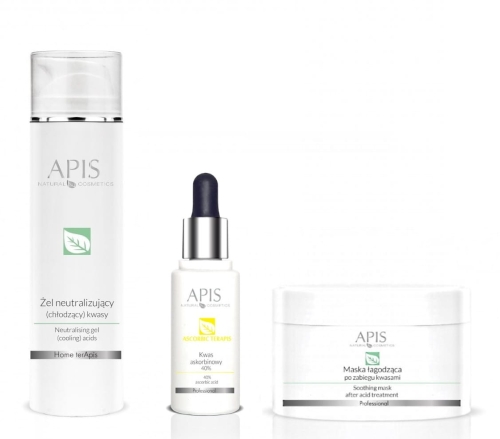 APIS Eksfoliacja ZESTAW - kwas askorbinowy 40% 30ml + żel neutralizujący 200ml + maska łagodząca 200ml