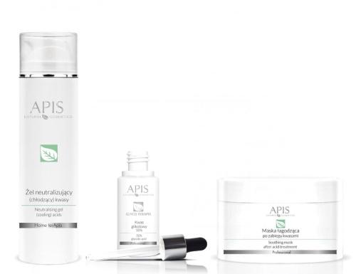 APIS Eksfoliacja ZESTAW - kwas glikolowy 50% 30ml + żel neutralizujący 200ml + maska łagodząca 200ml