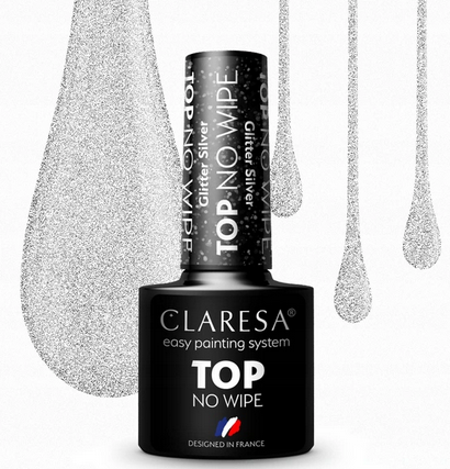 CLARESA Top No wipe Glitter silver - Top bez przemywania z drobinkami 5ml