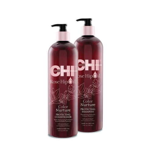 CHI Rose Hip Oil -  Szampon ochronny 739ml + Odżywka 739ml Zestaw ochronny włosy farbowane  