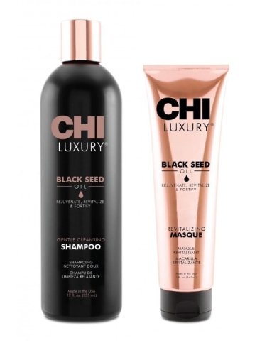 CHI Luxury Black Seed Oil - Szampon oczyszczający 355ml + Maska rewitalizująca 147ml Zestaw włosy zniszczone