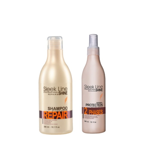 Stapiz Sleek Line Repair Zestaw do włosów zniszczonych Szampon 300ml + Odżywka dwufazowa 300ml