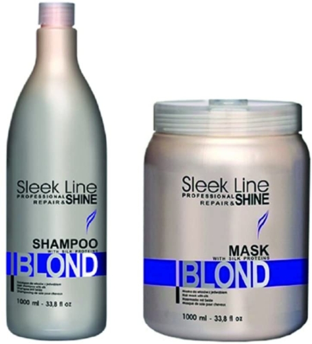 Stapiz Sleek Line Blond Zestaw do włosów blond Niebieski szampon 1l + Maska 1l 