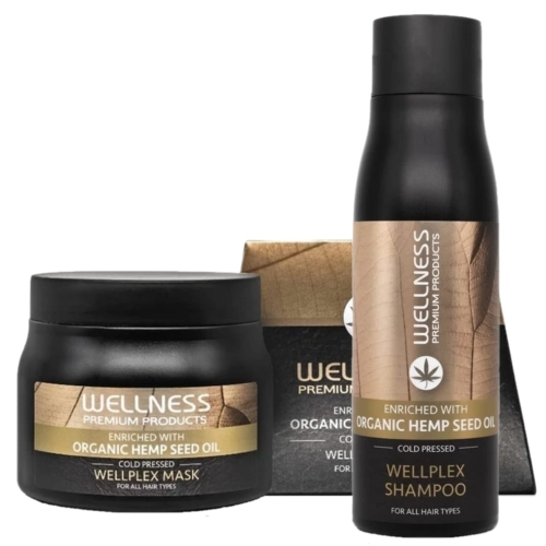 Wellness Premium Wellplex Zestaw wzmacniający do włosów delikatnych i farbowanych Maska i Szampon 2x500ml