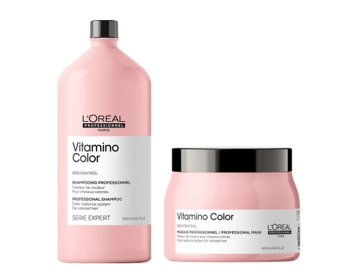 LOREAL VITAMINO COLOR - Szampon + maska do włosów farbowanych 1500ml + 500ml