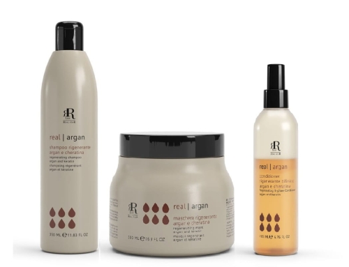 RR LINE ARGAN STAR - Szampon regenerujący 350ml + Maska 500ml + Odżywka dwufazowa 200ml Zestaw do włosów zniszczonych 