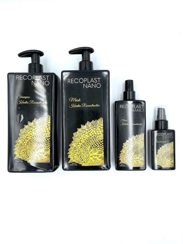 Recoplast nano keratin Zestaw wygładzający do włosów po keratynowym prostowaniu szampon 1000ml maska 1000ml fluid 250ml olejek 100ml