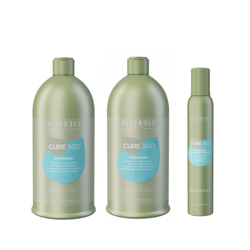 Alter ego cureego hydraday Duży zestaw nawilżający do włosów Szampon 950ml Odżywka 950ml Pianka 200ml 