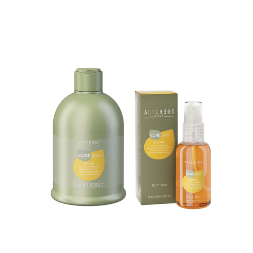 Alter ego cureego silk oil Zestaw wygładzający do włosów Szampon 300ml Olejek 50ml