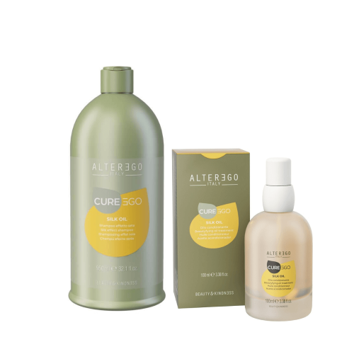 Alter ego cureego silk oil Zestaw wygładzający do włosów Szampon 950ml Olejek 100ml