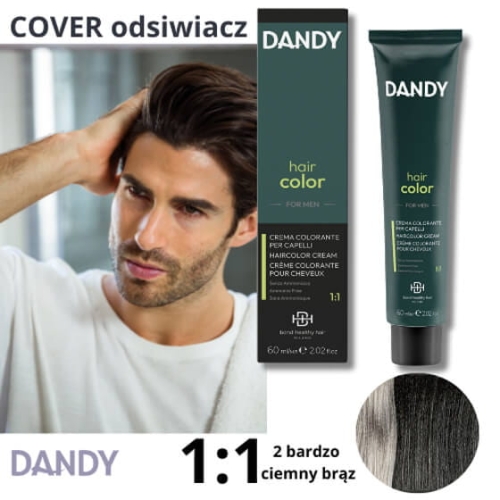 Dandy Farba cover odsiwiacz do włosów bez amoniaku dla mężczyzn 2 bardzo ciemny brąz 60ml