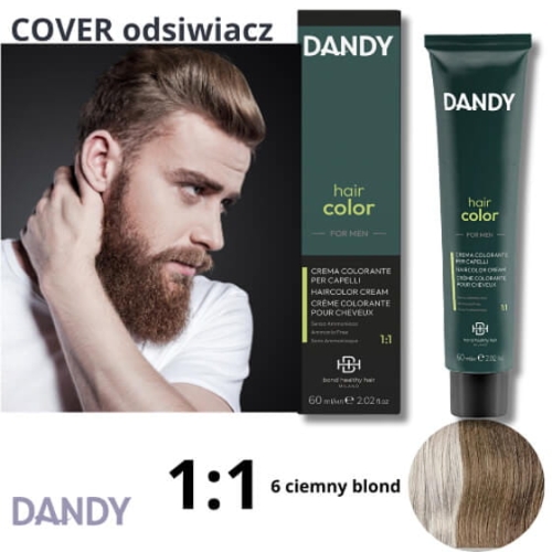 Dandy Farba cover odsiwiacz do włosów bez amoniaku dla mężczyzn 6 ciemny blond 60ml