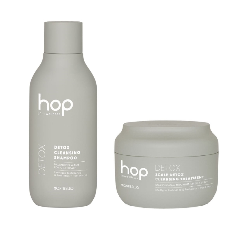 Montibello hop scalp detox Zestaw oczyszczający do skóry głowy i włosów szampon 300ml kuracja 200ml