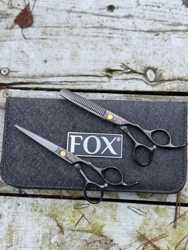  FOX Black Rose Zestaw nożyczki 6'' i degażówki 6'' z brokatowym etui