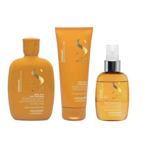 Alfaparf sdl sunshine Zestaw do włosów na słońce Szampon 250ml Odżywka 200ml Olejek 125ml