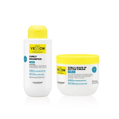 YELLOW CURLS - Zestaw do włosów kręconych Szampon 500ml + Krem pudding bez spłukiwania 500ml