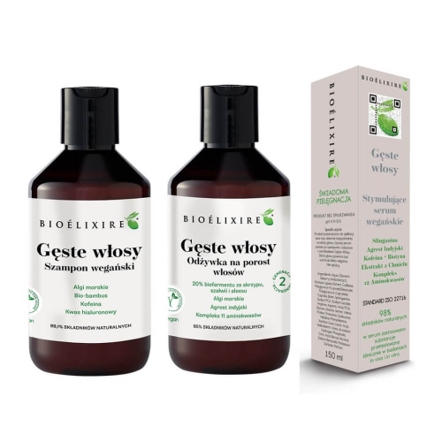 Bioelixire Gęste włosy Zestaw wegański przeciw wypadaniu włosów Szampon 300ml Odżywka 300ml  Wcierka150ml