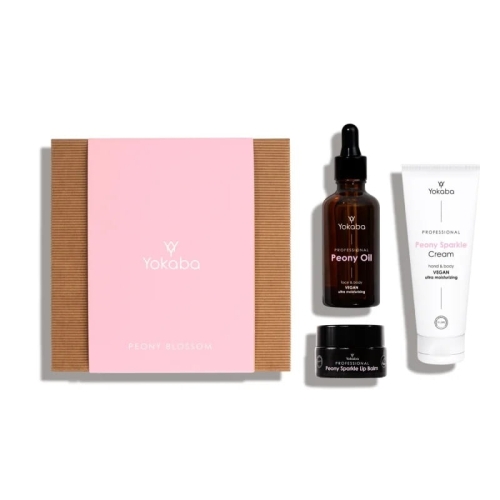 Yokaba peony blossom zestaw prezentowy krem do ciała i dłoni 75ml olejek do ciała 50ml i balsam do ust 15ml