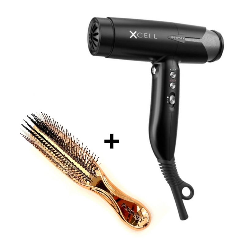 Gamma+ Xcell Ultra lekka suszarka do włosów + Szczotka Borovsky scalp brush.jpg