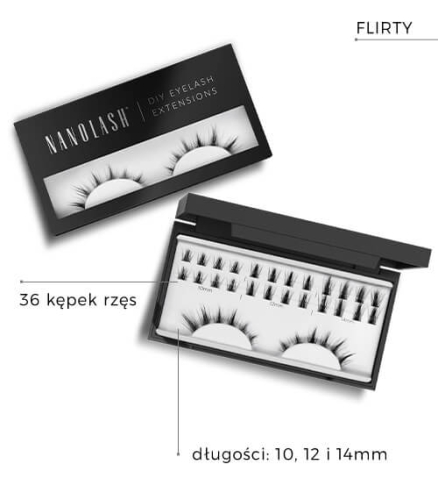 Nanolash diy eyelash extensions Rzęsy bondingowe w kępkach 36 szt flirty black